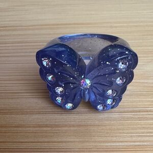 Anna Sui Plastic Butterfly Lavender Ring with Rhinestones